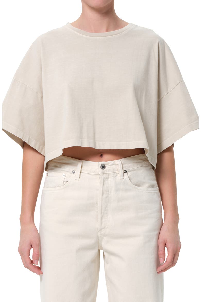Arli Oversize Cotton Crop T-Shirt, Main, color, BROWN RICE