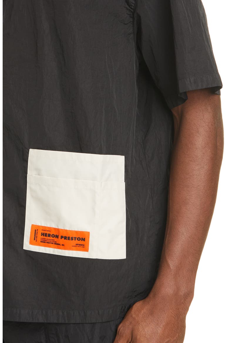Patch Pocket Short Sleeve Nylon Shirt, Alternate, color, BLACK GREEN