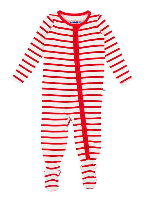 RuggedButts Modal Blend Baby Boys One Piece Footie Pajamas in Red & White Stripe 