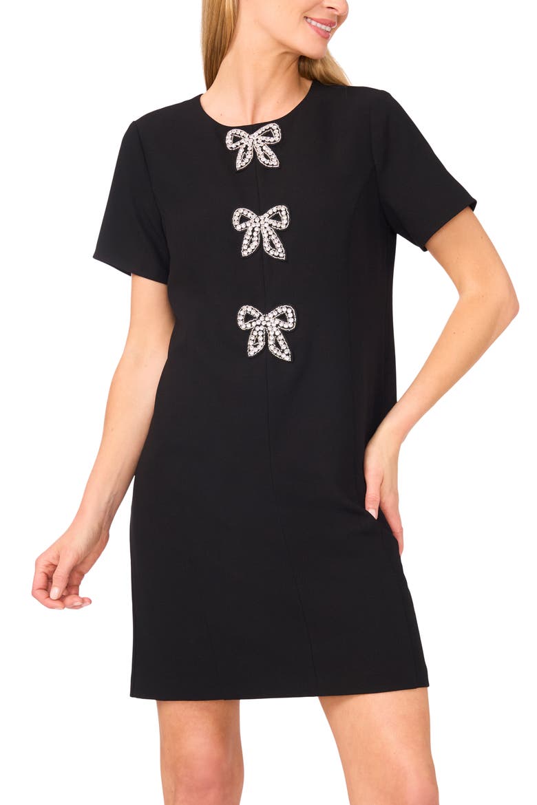 Rhinestone Bows Shift Dress, Alternate, color, RICH BLACK
