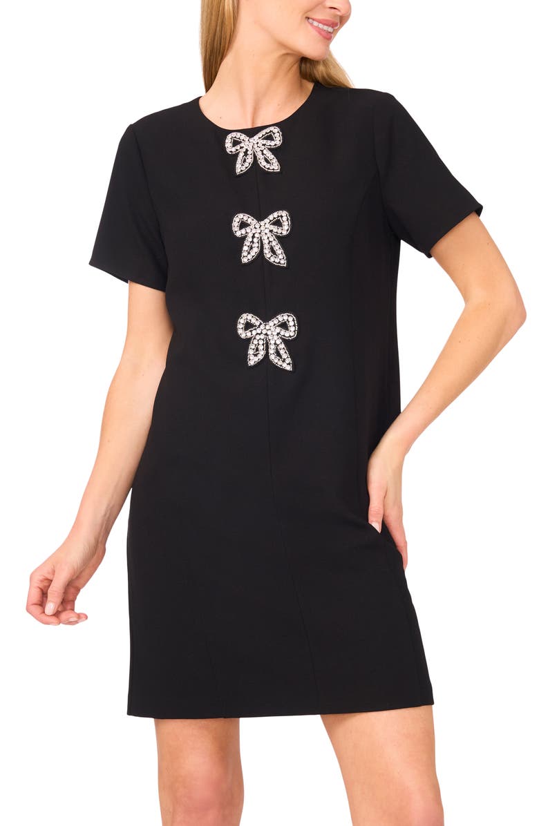 CeCe Rhinestone Bows Shift Dress, Alternate, color, Rich Black