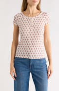 Lucky Brand Pointelle Cap Sleeve Cotton Blend Henley