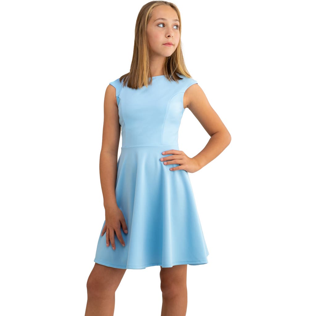 Un Deux Trois Girl's Textured Cap Sleeve Dress In Blue