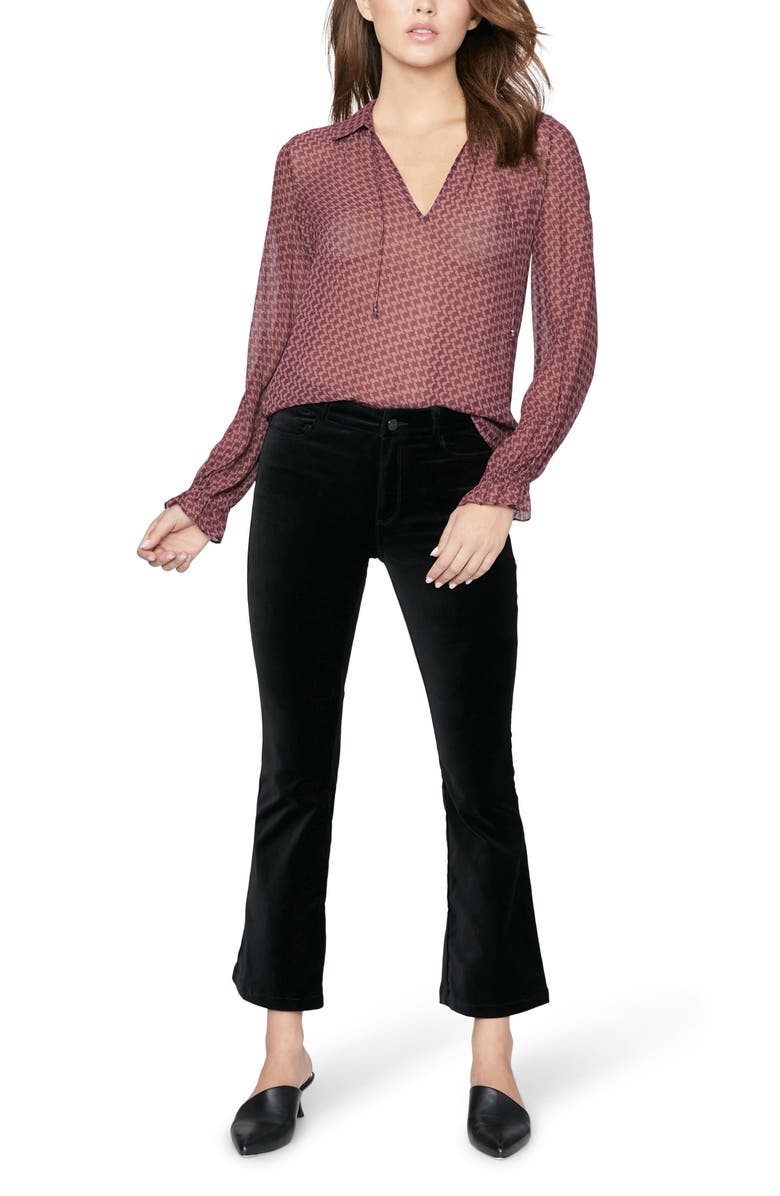 PAIGE Claudine High Waist Ankle Flare Velvet Pants, Alternate, color, Black