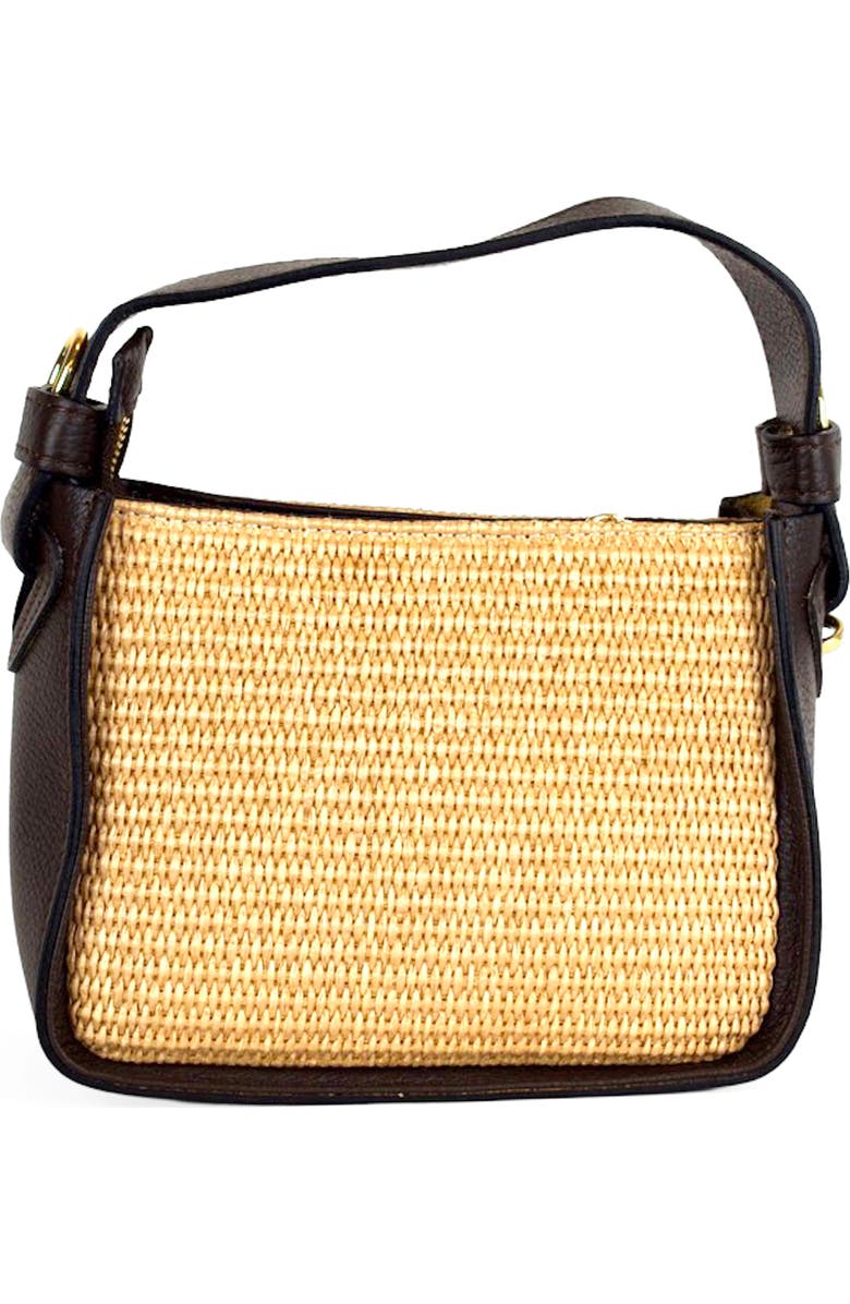 Persaman New York Marie Raffia & Leather Shoulder Bag, Main, color, Brown