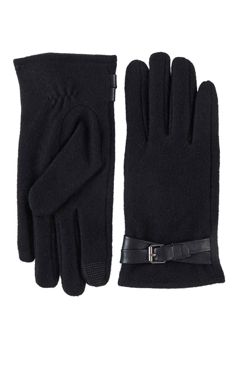 Tech Knit Gloves with Leather Strap, Main, color, BLACK