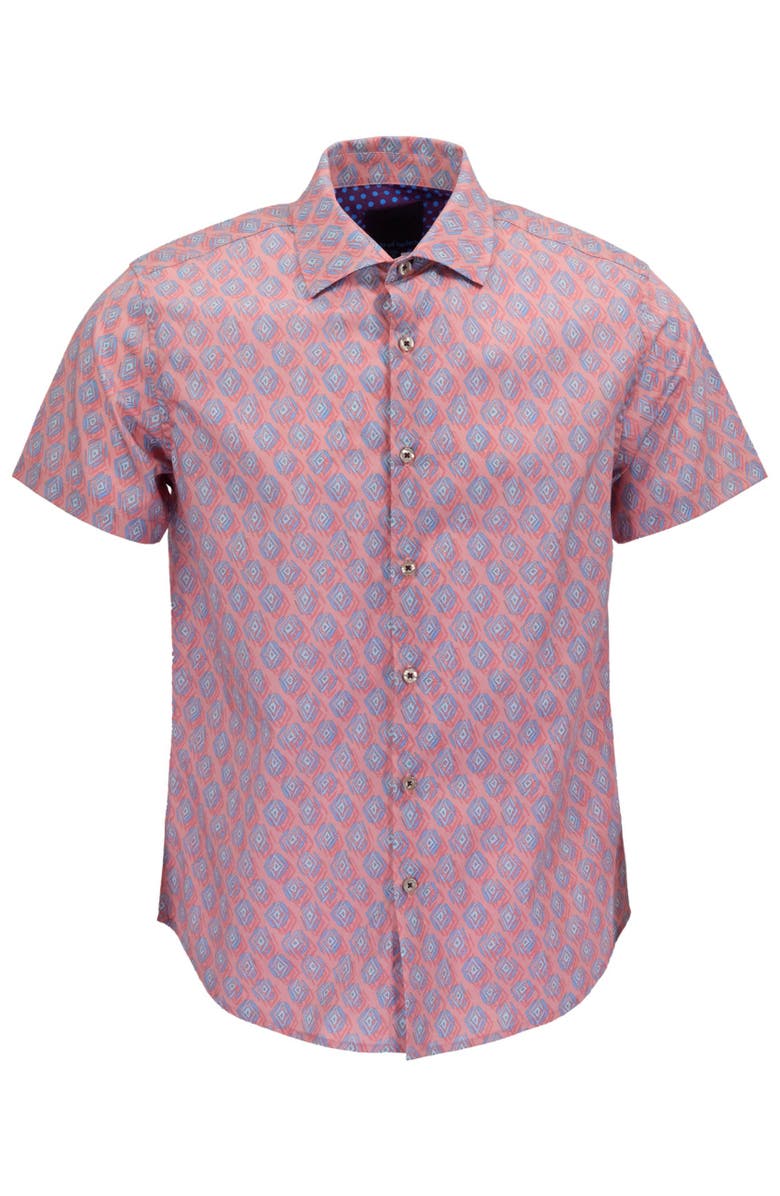 Lords of Harlech Mud Geo Mens Printed Button Up Shirt, Alternate, color, Mud Geo Coral
