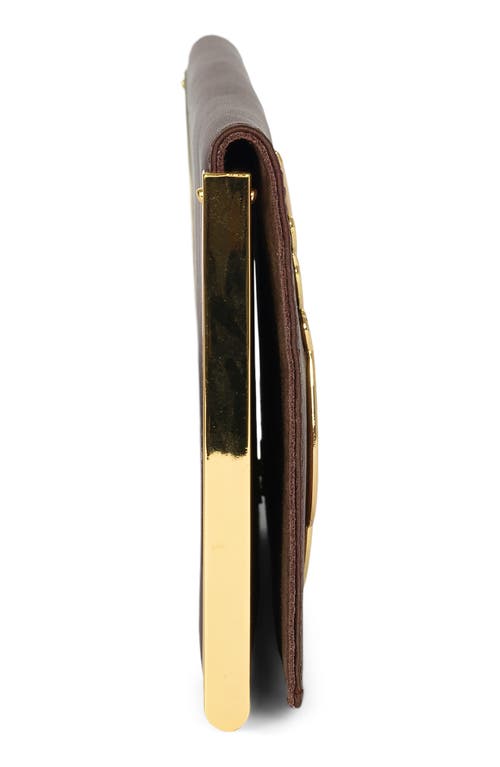 Jeffrey Campbell Halo-c Leather Clutch In Brown Satin