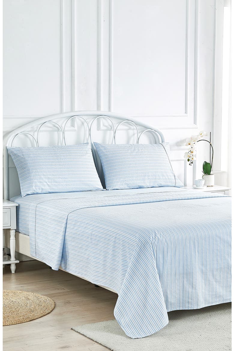Percale Stripe 200 Thread Count Sheet Set, Alternate, color, BLUE