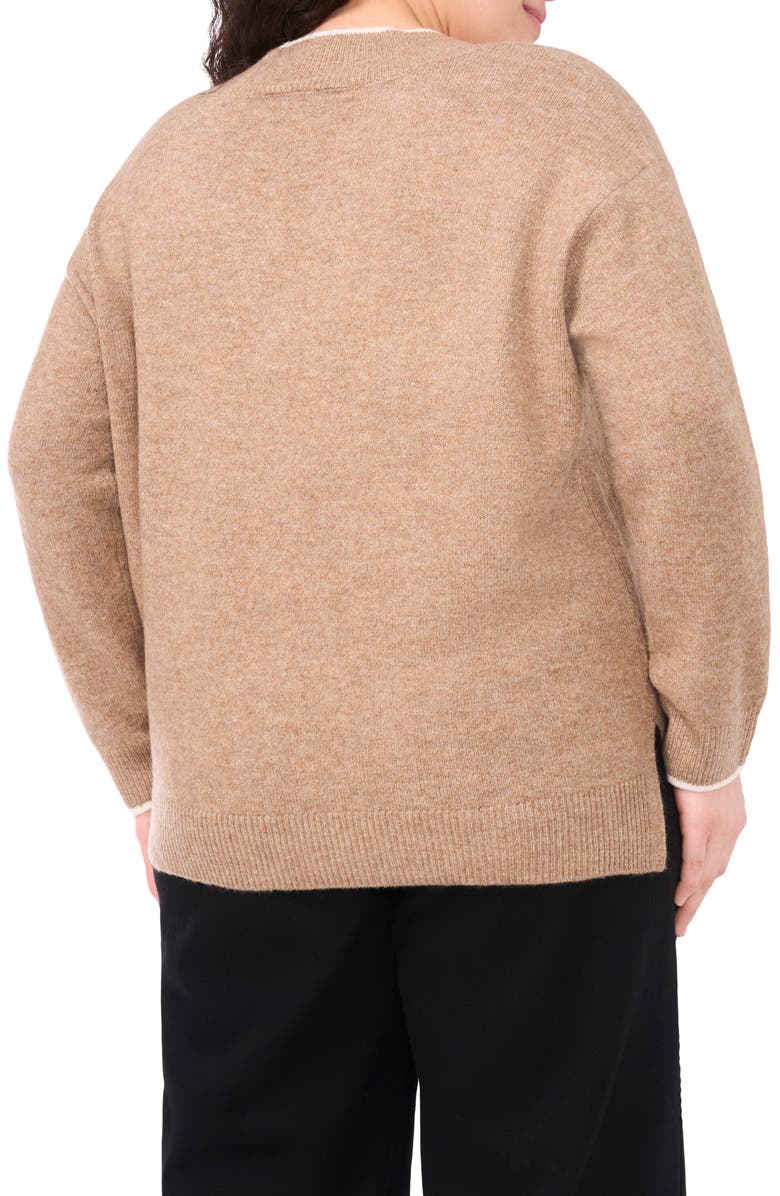 Vince Camuto Tipped Cross V-Neck Cozy Sweater, Alternate, color, Taupe