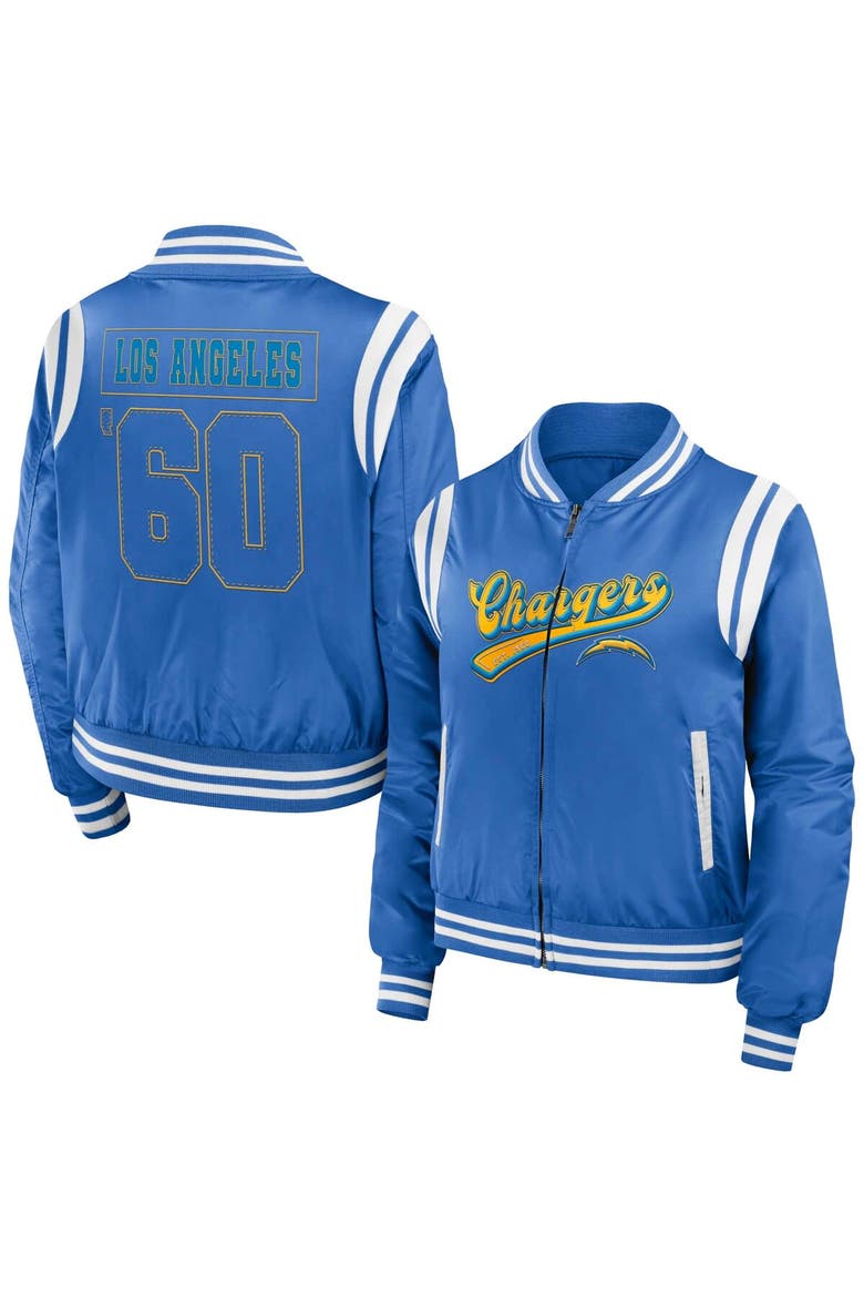 Women's WEAR by Erin Andrews Powder Blue Los Angeles Chargers Bomber Full-Zip Jacket, Alternate, color, Powder Blue