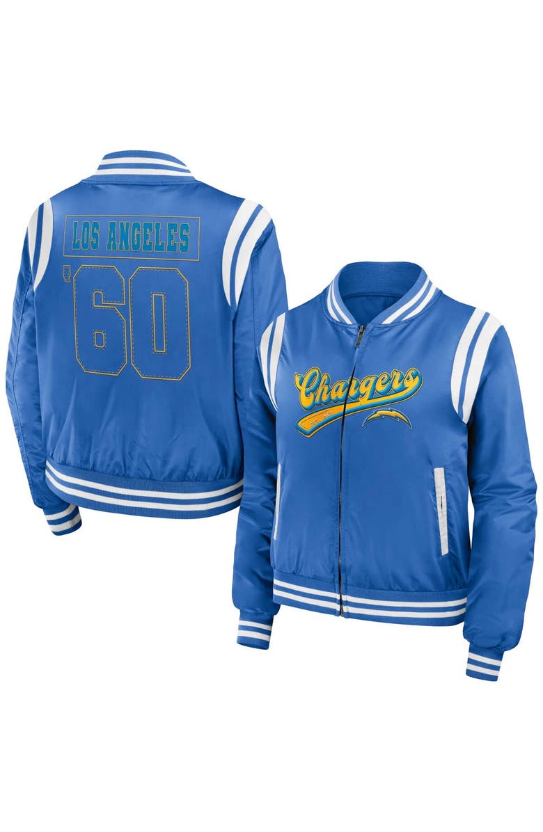 WEAR by Erin Andrews Women's WEAR by Erin Andrews Powder Blue Los Angeles Chargers Bomber Full-Zip Jacket, Alternate, color, Powder Blue