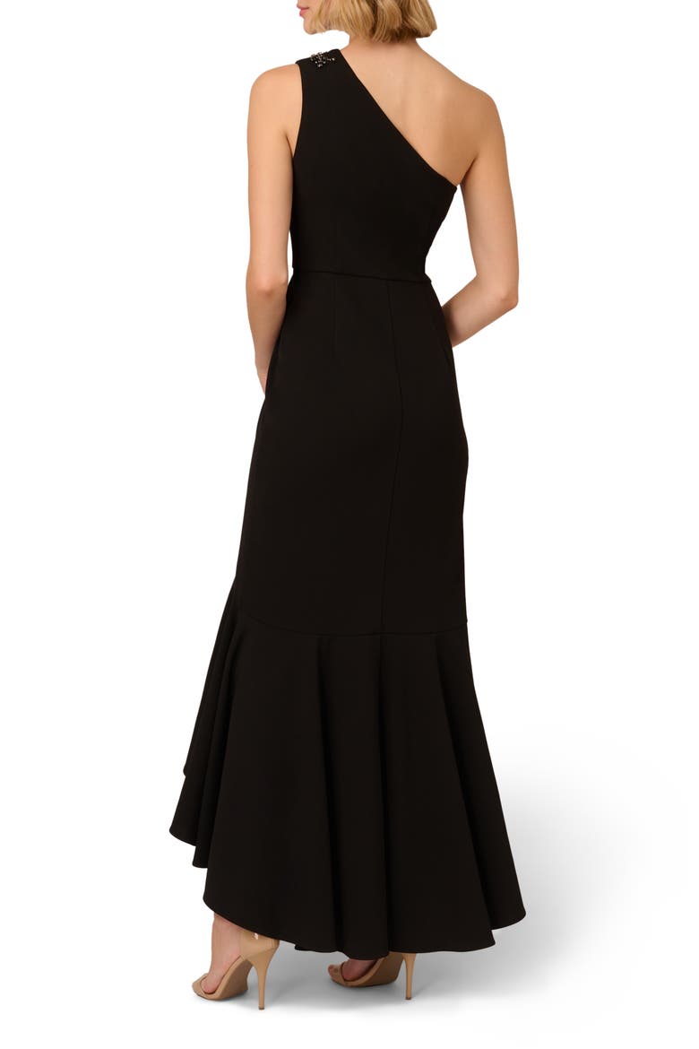 Beaded One-Shoulder Crepe Gown, Alternate, color, BLACK