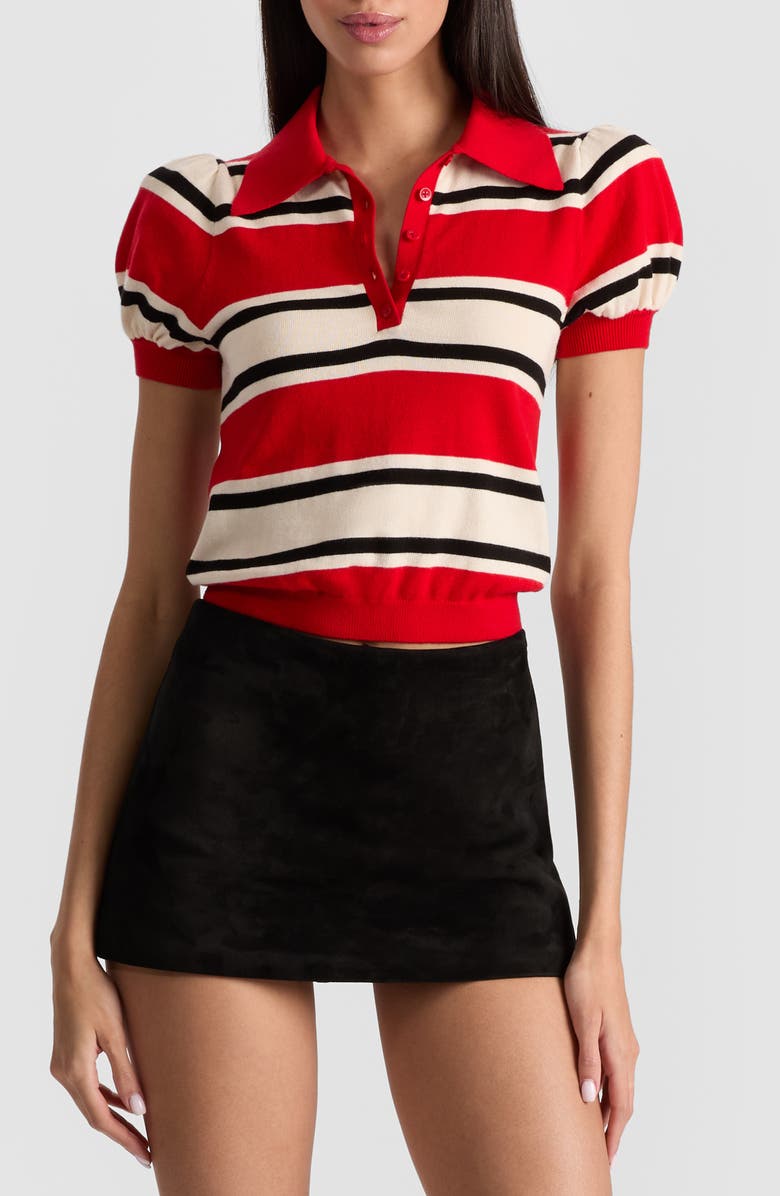 Alice + Olivia Ramona Stripe Cotton Blend Sweater, Main, color, Perfect Ruby Multi