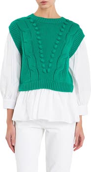 English Factory Mixed Media Cable Stitch Sweater