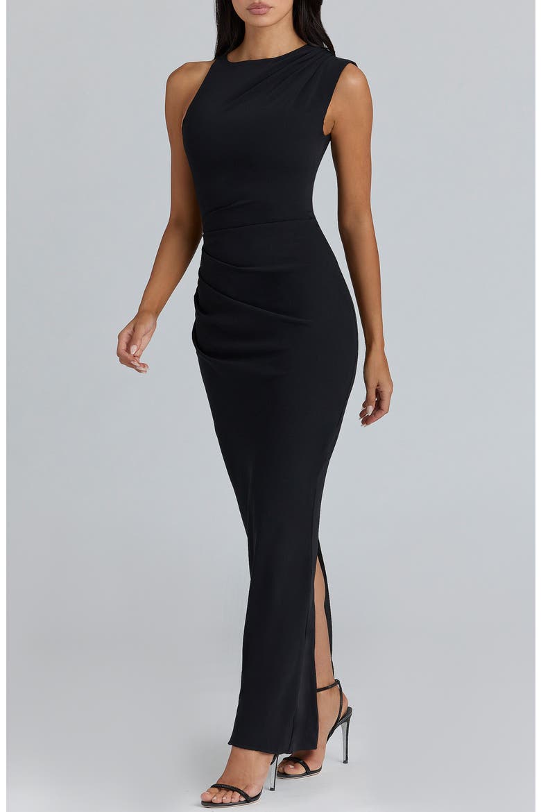 Keoni Asymmetric Neck Gown, Alternate, color, BLACK