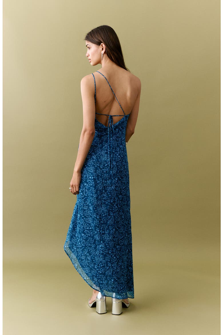 Floral Asymmetric Chiffon Dress, Alternate, color, TURQUOISE