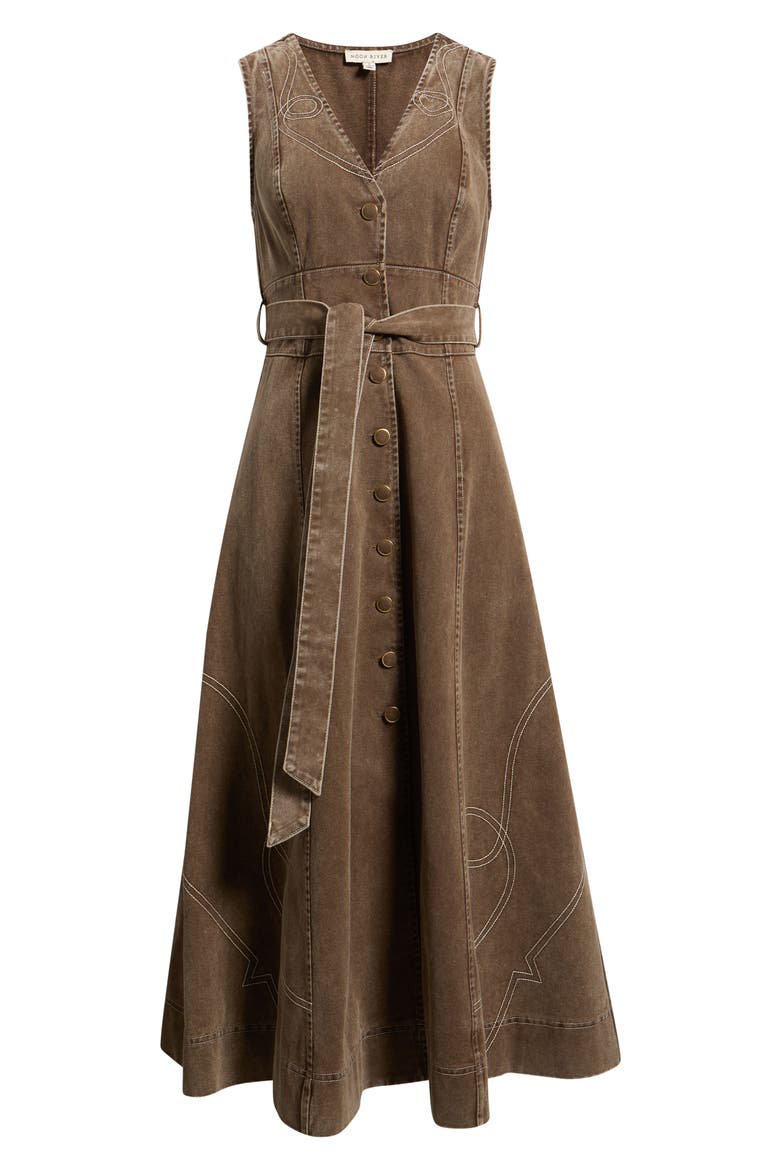 Western Sleeveless Midi Dress, Alternate, color, BROWN