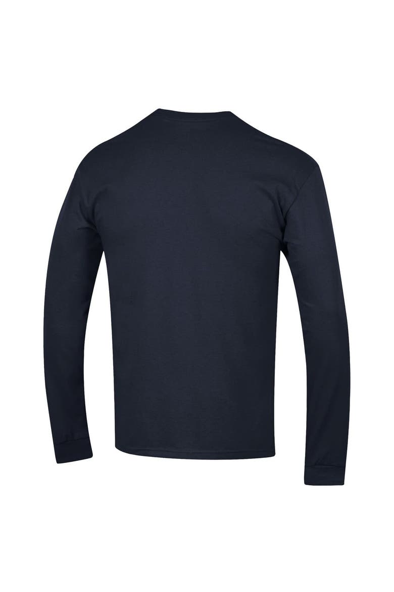 Men's Champion  Navy West Virginia Mountaineers Arch Over Logo 2-Hit Long Sleeve T-Shirt, Alternate, color, Navy
