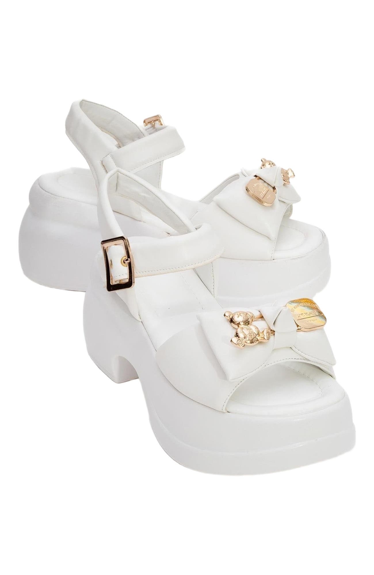 Prologue Shoes Merida Buckle Platform Sandal, Alternate, color, White Faux Leather