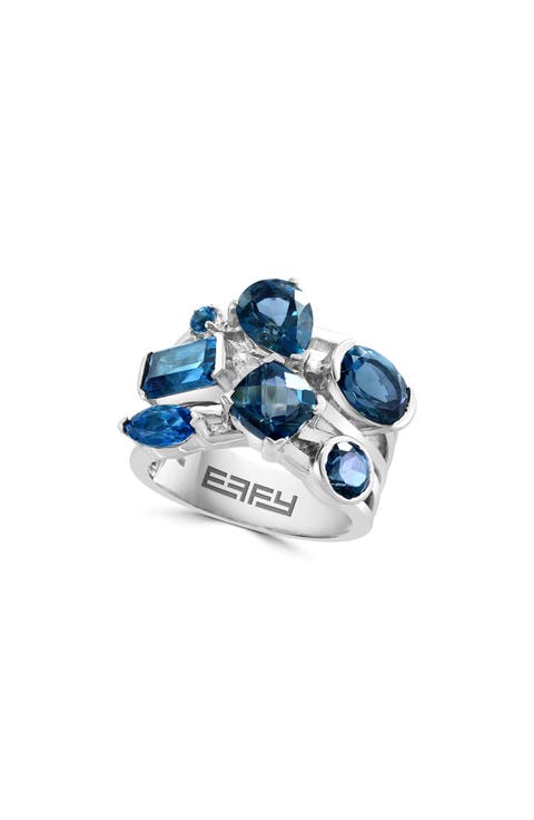 Sterling Silver London Blue Topaz Cluster Ring