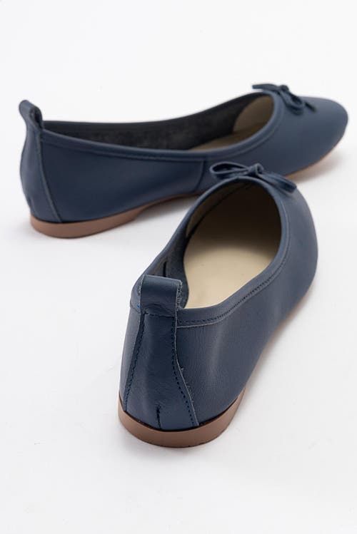 Forever & Always Shoes Florence Leather Ballerina Flats In Navy Blue Leather