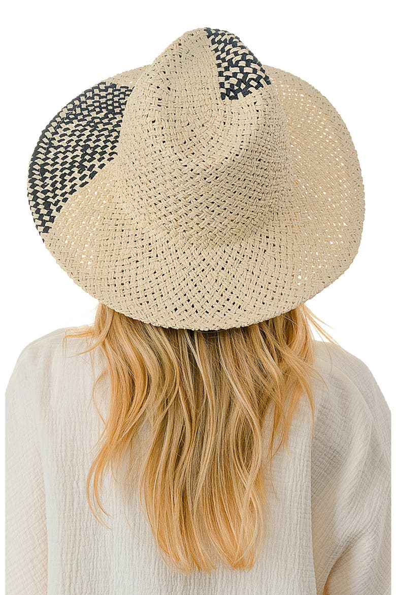 Two-Tone Straw Panama Hat, Alternate, color, BLACK