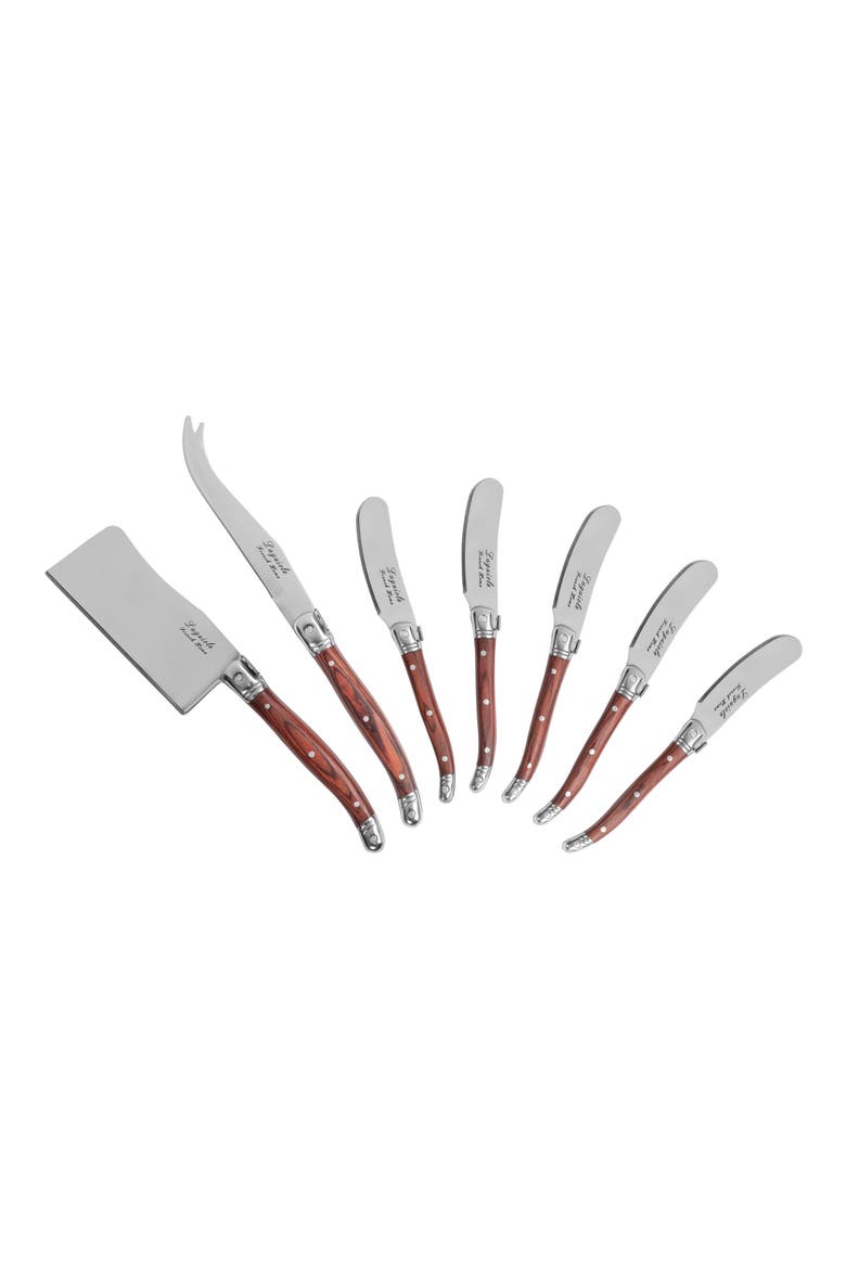 Laguiole 7-Piece Cheese Flatware Set, Alternate, color, PAKKAWOOD/ BROWN
