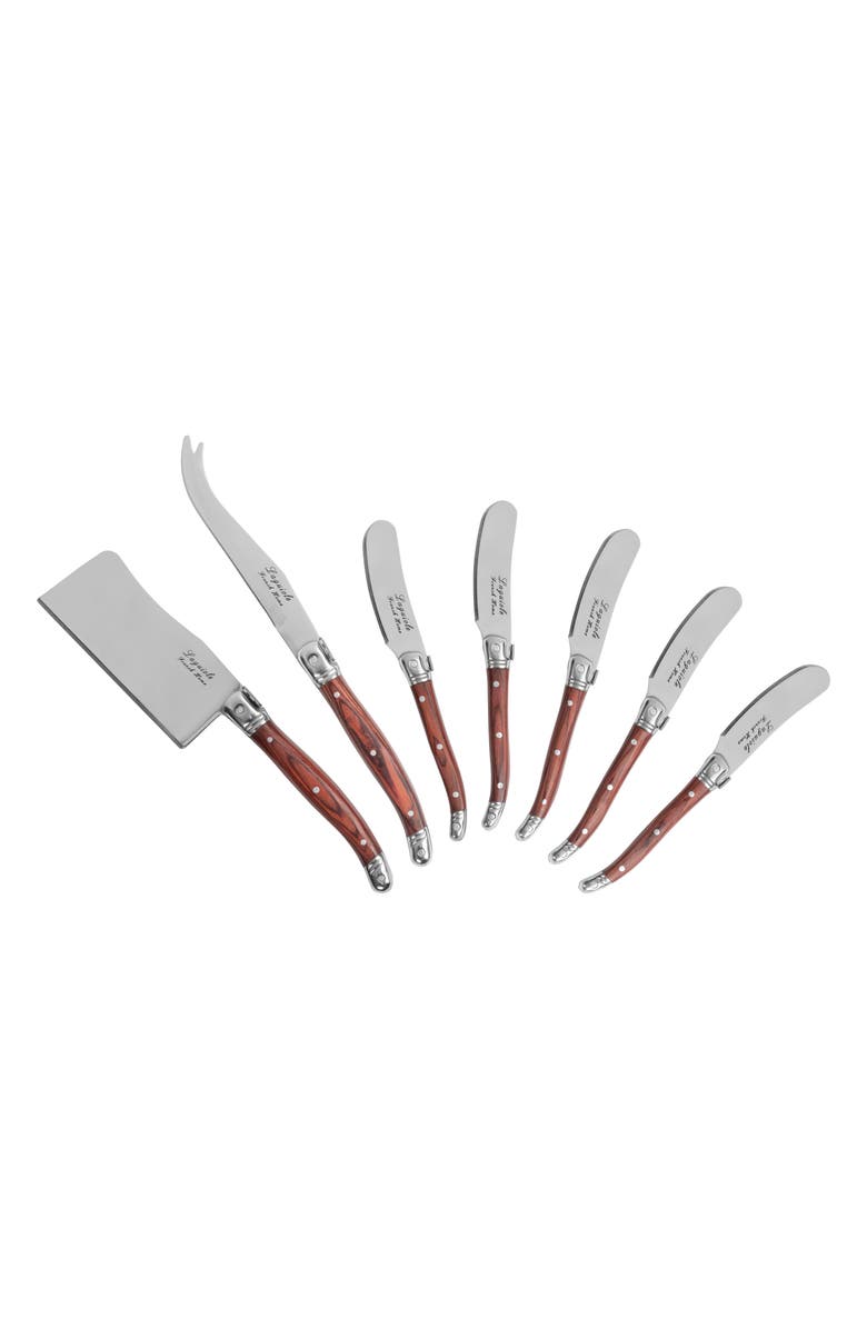 FRENCH HOME Laguiole 7-Piece Cheese Flatware Set, Alternate, color, Pakkawood/ Brown
