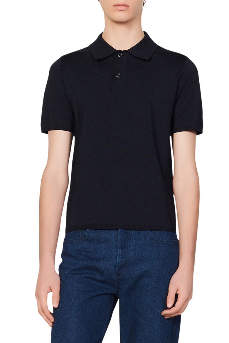 Short-sleeve knitted polo shirt, Main, color, NAVY BLUE