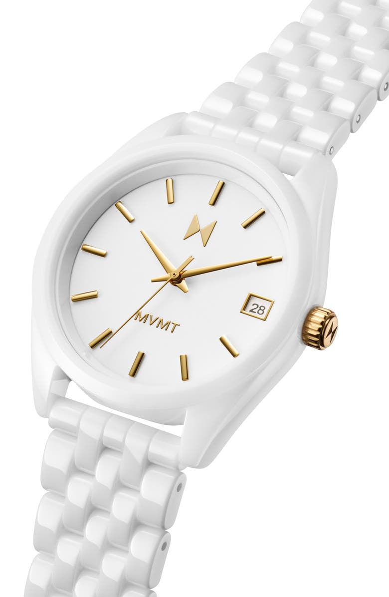 MVMT Rise Boyfriend Ceramic Bracelet Watch, 36mm, Alternate, color, White