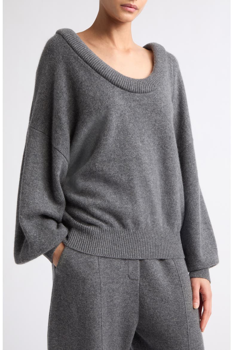 Doria Padded Scoop Neck Cashmere Sweater, Alternate, color, GRAPHITE