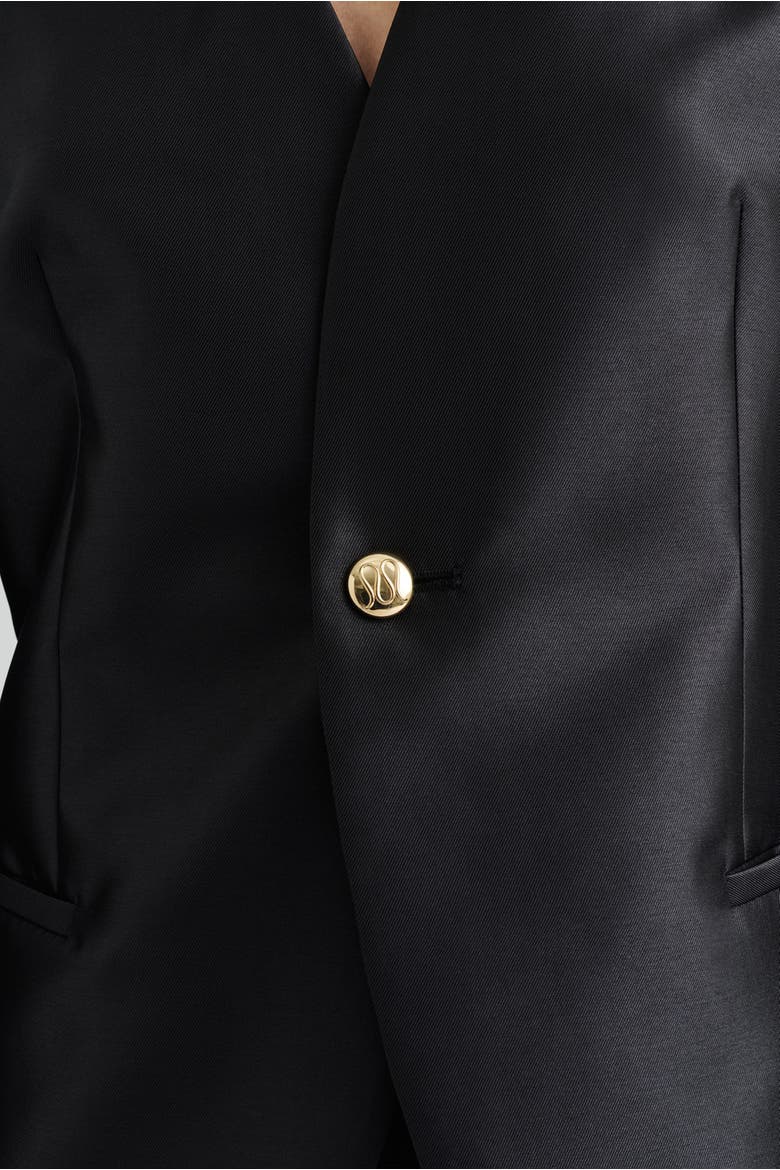 Nori Fitted Heavy Satin Blazer, Alternate, color, Black