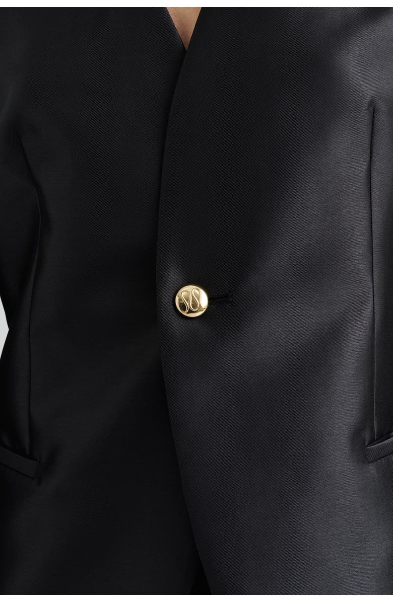 Malina Nori Fitted Heavy Satin Blazer, Alternate, color, Black