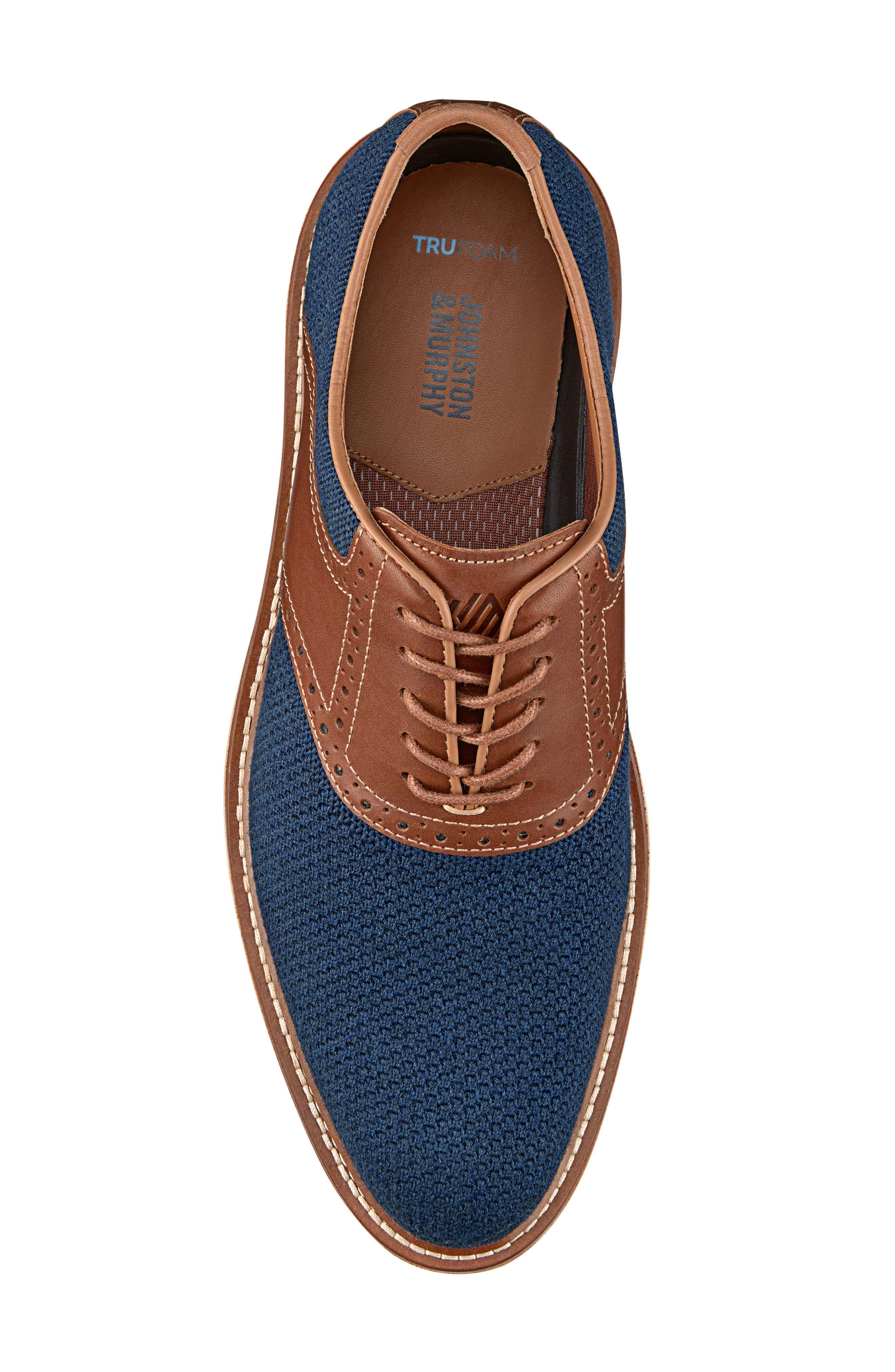 Upton Knit Saddle Shoe, Alternate, color, NAVY KNIT/ TAN FULL GRAIN
