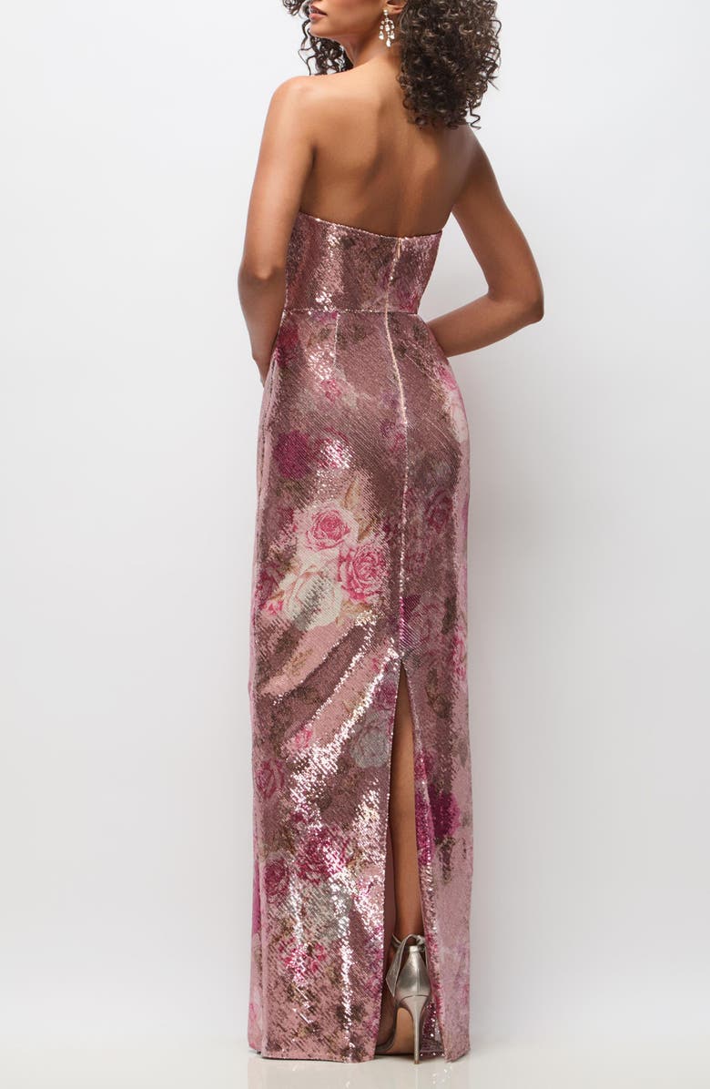 After Six Cassandra Floral Sequin Strapless Column Gown, Alternate, color, 