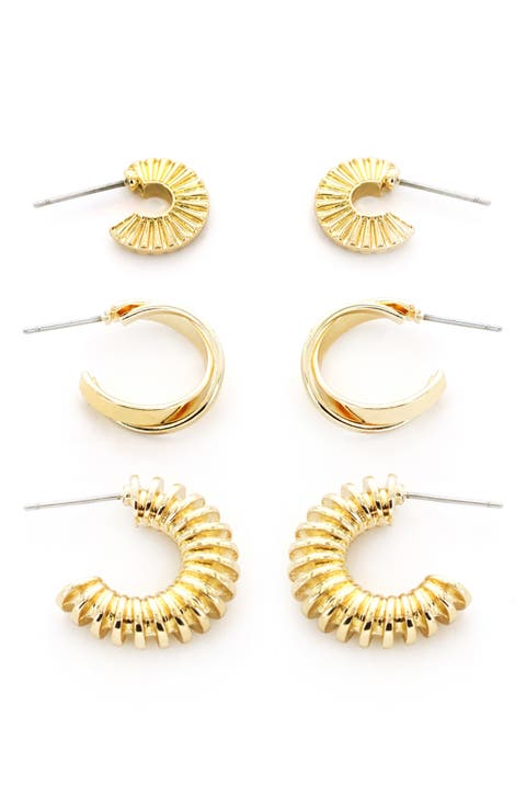 Set of 3 Textured Hoop Earrings