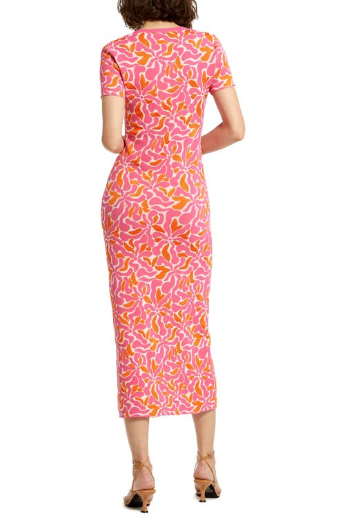 Mac Duggal Women's Floral Scoopneck Knit Midi-dress In Hot Pink Multi