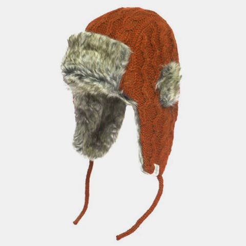 Hand Knit Cable Russian Hat w/ Faux Fur