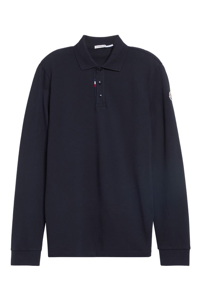 Long Sleeve Cotton Piqué Polo, Main, color, BLACK NAVY