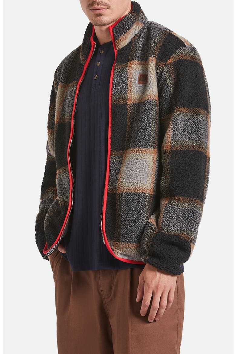 Buffalo Plaid Fleece Zip-Up Jacket, Main, color, BLACK/ CREAM