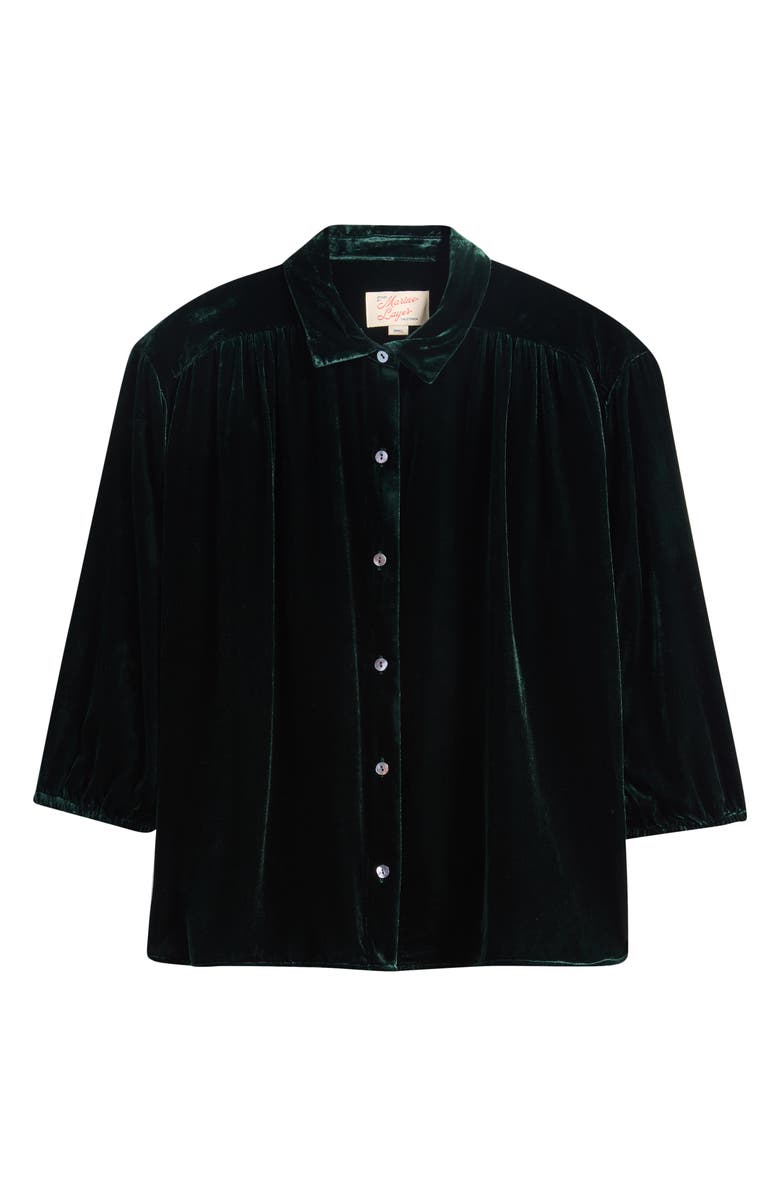 Marine Layer Bella Oversize Velvet Button-Up Shirt, Alternate, color, Emerald