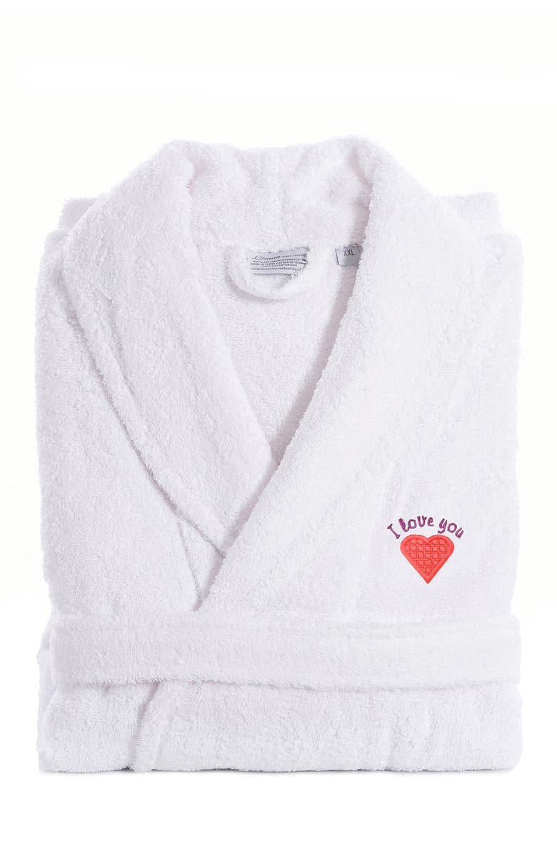 Linum Home Textiles 'I Love You' Embroidered White Terry Bathrobe, Alternate, color, White