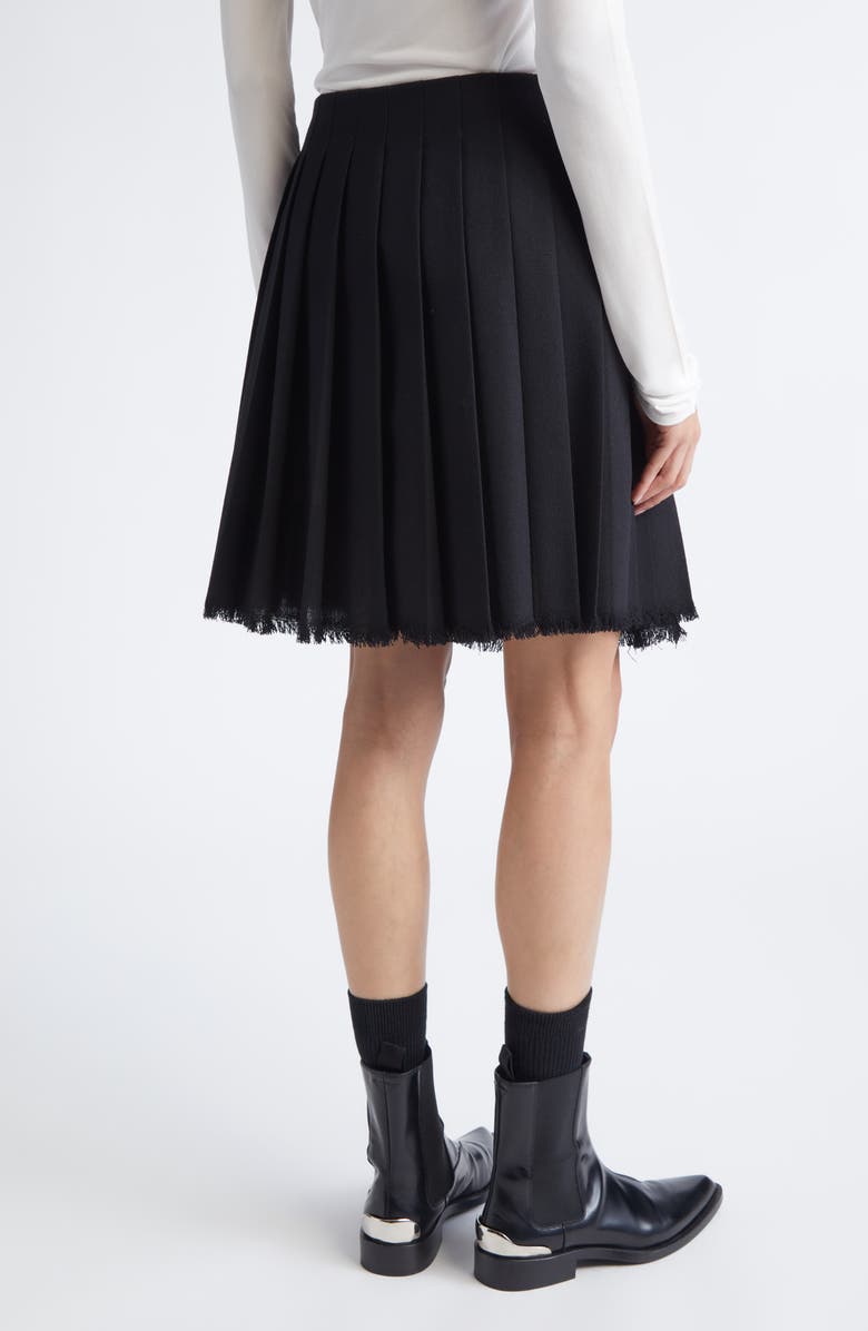 Jil Sander Belted Waist Raw Hem Pleated Wool Canvas Skirt, Alternate, color, Black