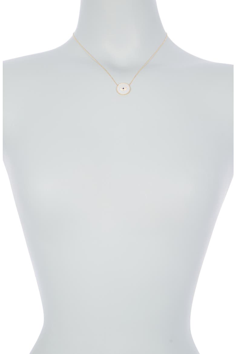 14K Gold Mother-of-Pearl, Sapphire, & Diamond Round Evil Eye Pendant Necklace - 0.05 ctw, Alternate, color, WHITE