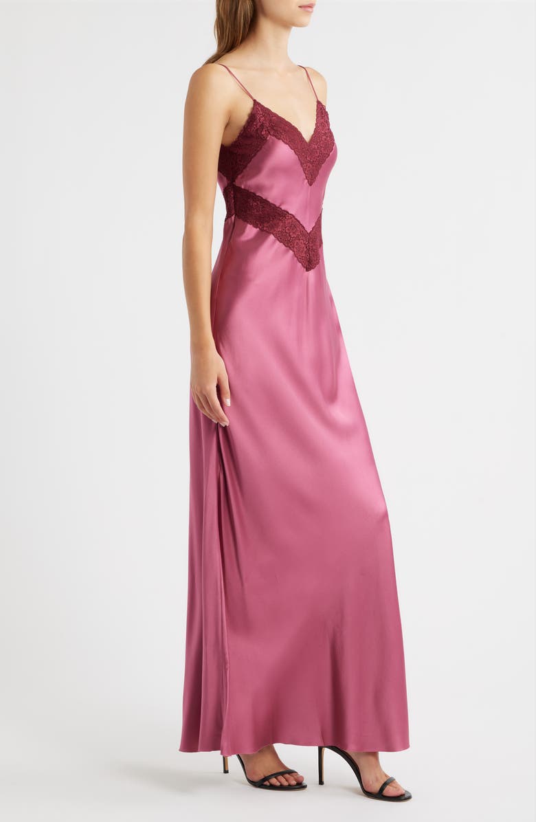 LoveShackFancy Serita Lace Silk Slipdress, Alternate, color, Deep Rose