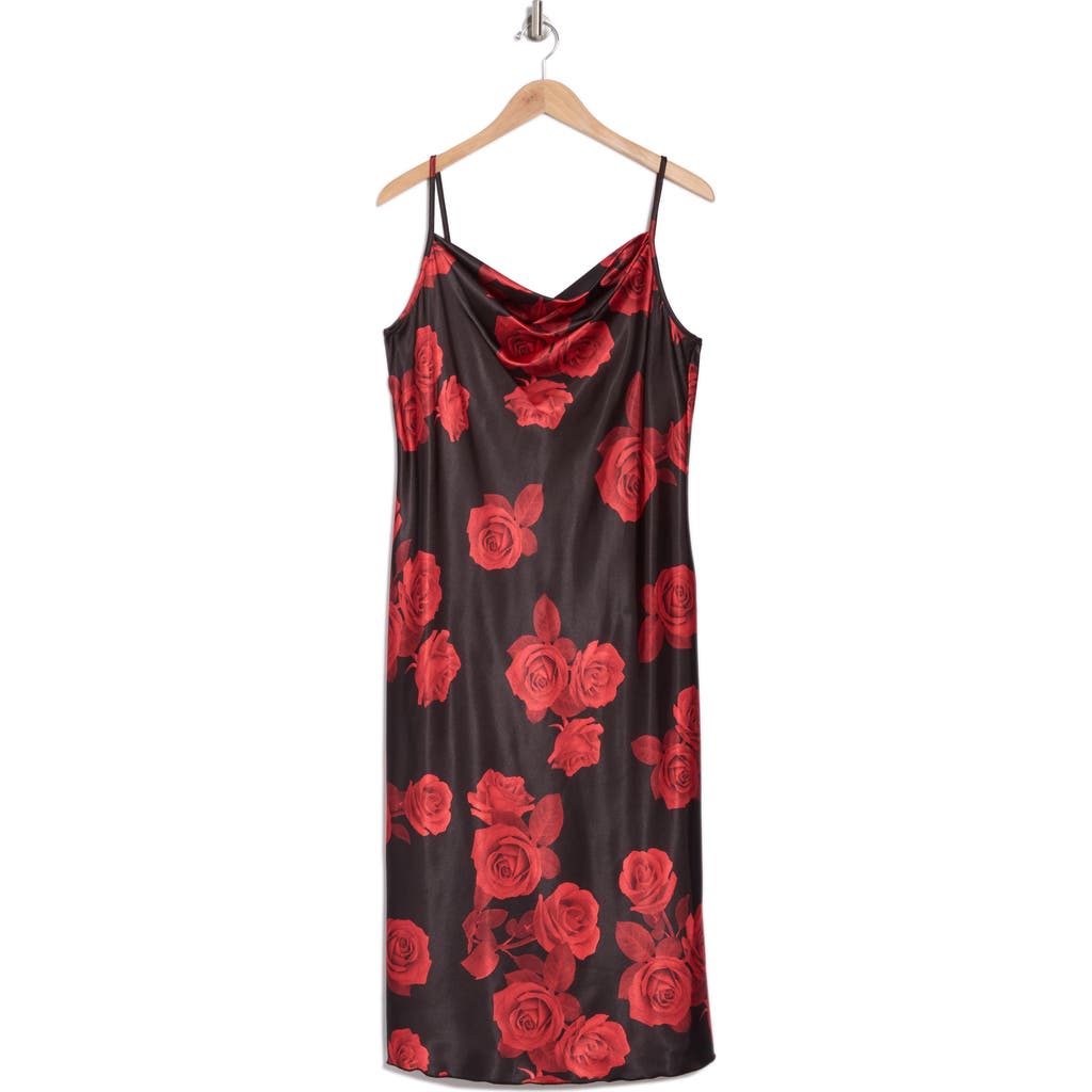 Shop Bebe Printed Satin Bias Midi Dress In Black Rose