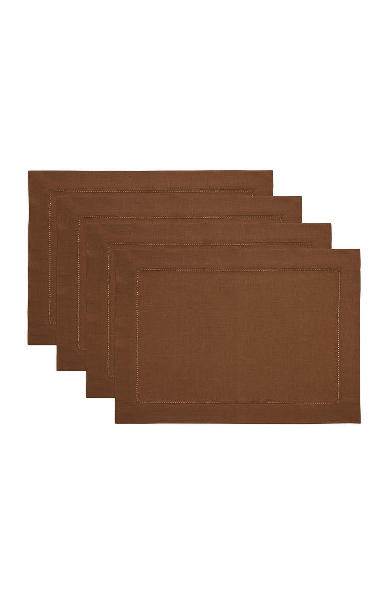 Solino Home Linen Placemats - Classic Hemstitch, Main, color, Brown