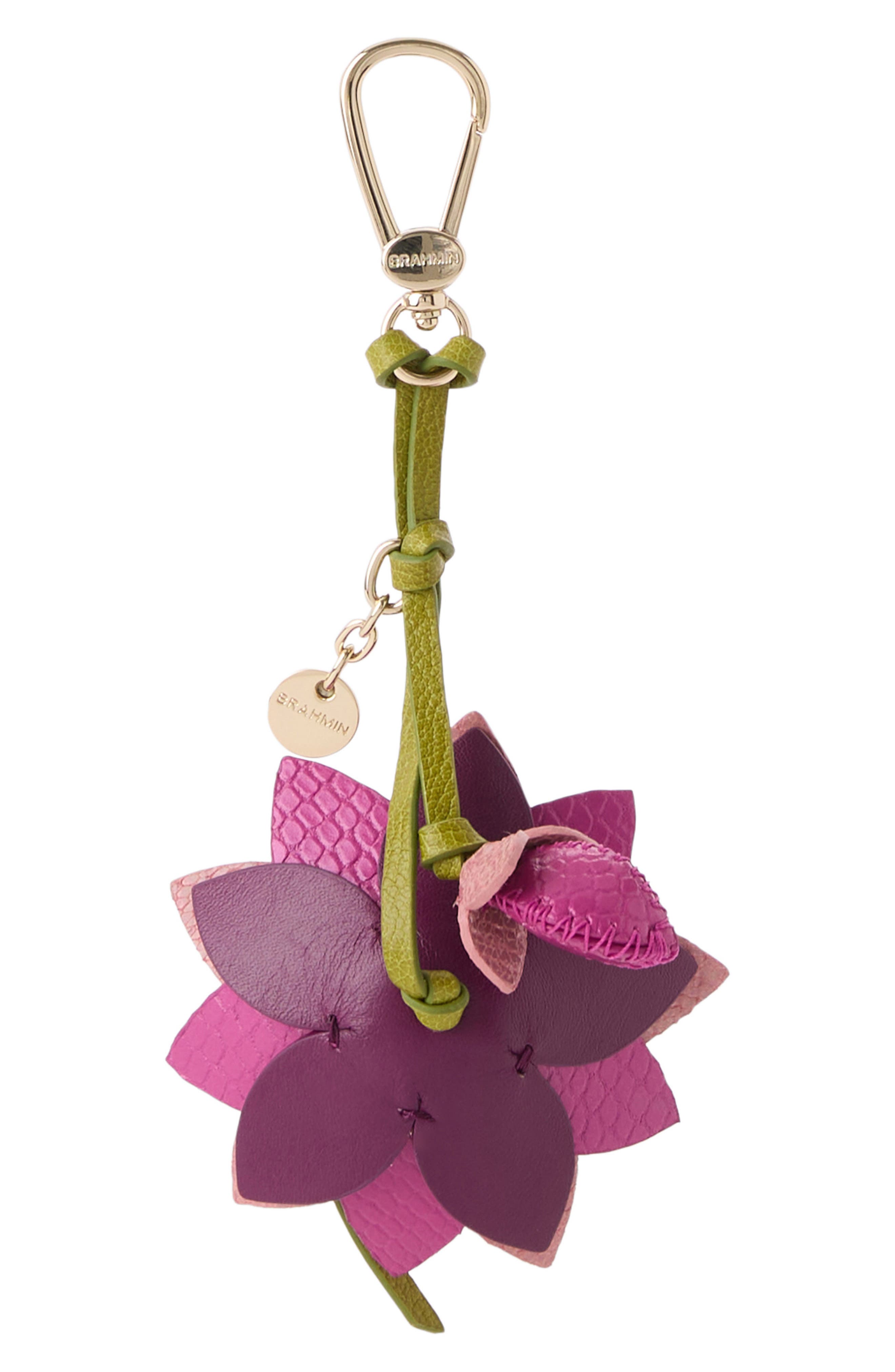 Brahmin Lotus Leather Bag Charm, Alternate, color, Island Petal