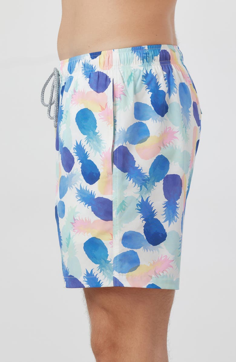 Rainforest Watercolor Pineapple Swim Trunks, Alternate, color, Ivory
